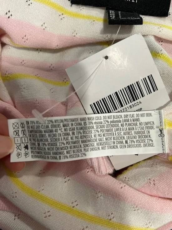 NWT Forever 21 Striped Pink & Yellow V-Neck Knit Cami Top size L - Picture 7 of 7